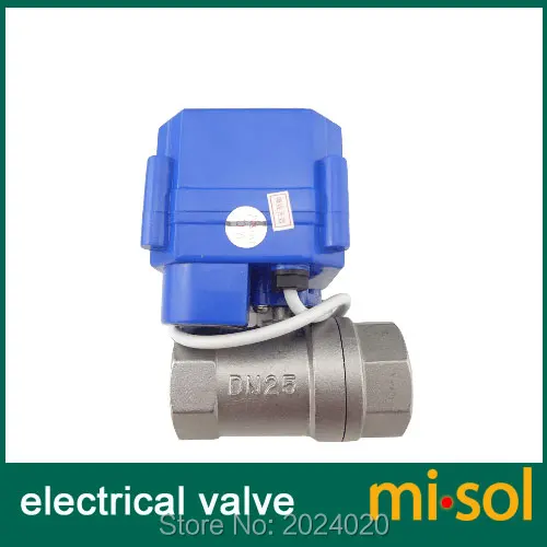 

motorized ball valve DN25 (G1" , BSP, reduce port), 2 way electrical valve with manual switch, Stainless steel