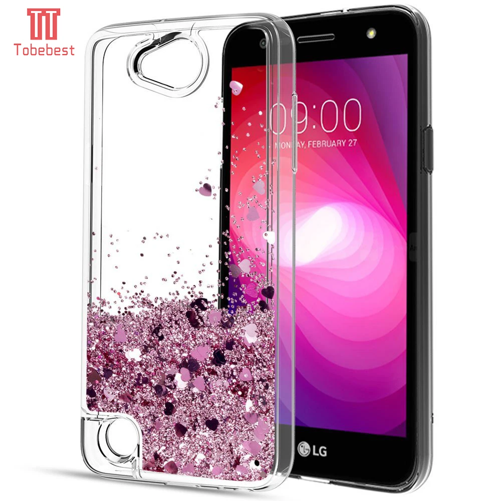 

Tobebest SFor LG X Power 2 LV7 Silicone Case Dynamic Glitter Liquid Quicksand Lovely Heart Bling Soft TPU Cover For LG X Power2