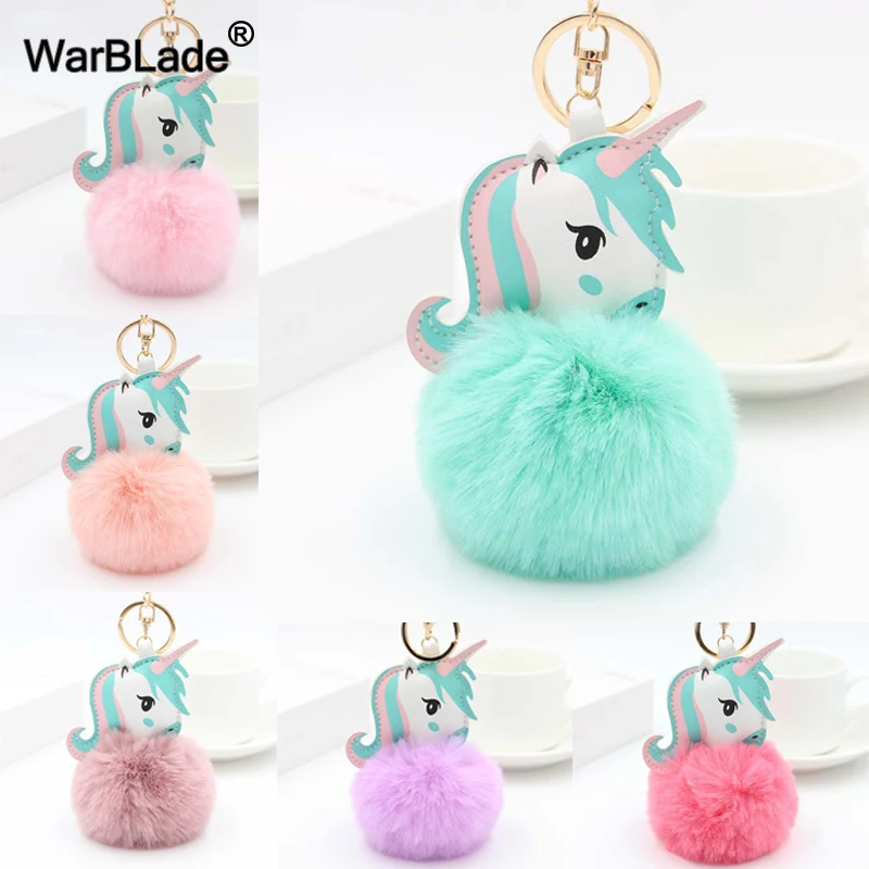 

35 Colors Pompom Unicorn Keychain Rabbit Fur Ball Horse Key chain porte clef Bag Car Keyring llavero mujer chaveiros For Women