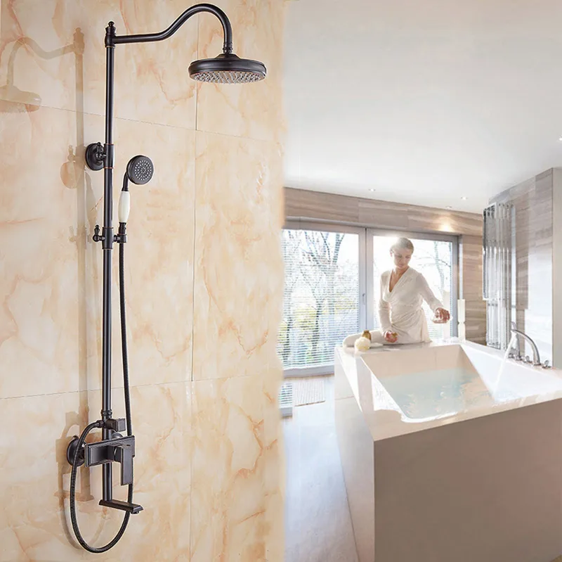 Европейский стиль ванная комната черный душевой набор Настенный 8 дюймов смеситель для душа в форме дождя кран 3 функции смеситель
