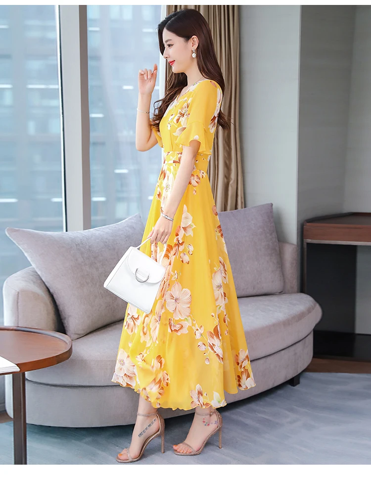 Корейские элегантные цветочные шифоновые платья летние винтажные 3XL плюс размер пляжный Макси Сарафан с принтом женские облегающие вечерние платья