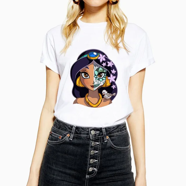 

Women's Funny Girls Vintage Jasmine Princess' Mask T Shirt O-Neck Print Casual Short Sleeve Harajuku Women's T-Shirt