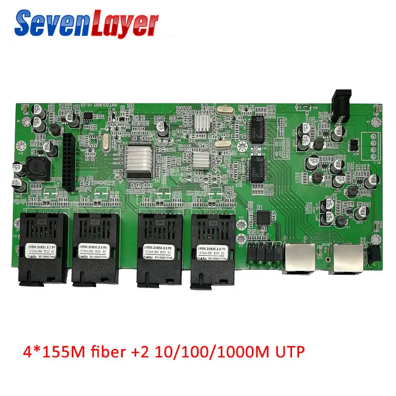 

Fiber Optical switch 4 155M SC 2 1000M RJ45 Industrial Grade Gigabit Ethernet Switch Single Mode Single Fiber PCB board