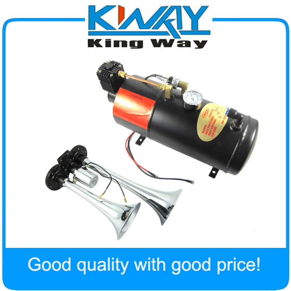 

Dual 2 Air Train Horn Kit Truck Boat Chrome with 125 PSI 3 Liter Air Compressor