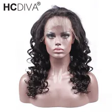Loose Wave 360 Lace Frontal Wigs Black For Woman Non Remy Human Hair Lace Frontal Wigs 10–24inch Brazilian Wigs HCDIVA Hair