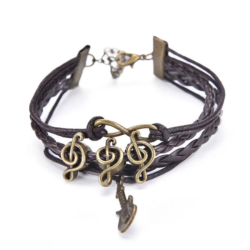 JETTING Bracelets for Women PU Leather Infinity Alloy Guitar Music Note Cute Charm Fashion Bracelet Gifts Wholesale