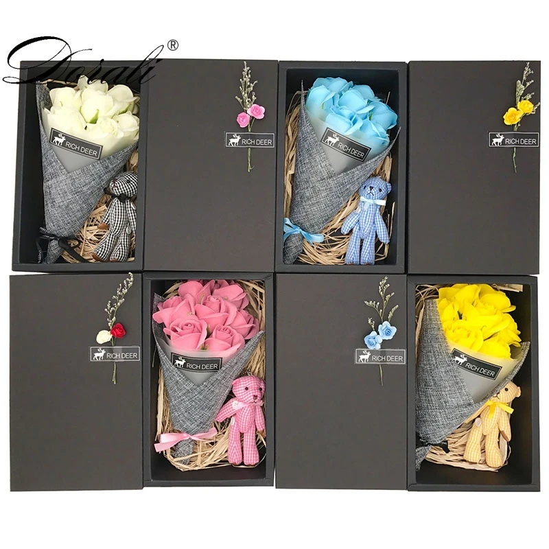 Набор мыльных цветов ручной работы, упаковка для подарка с медведем, коробка для матери/учительницы, подарок на день рождения, День Святого Валентина, роза/гвоздика, мыло с цветочным ароматом