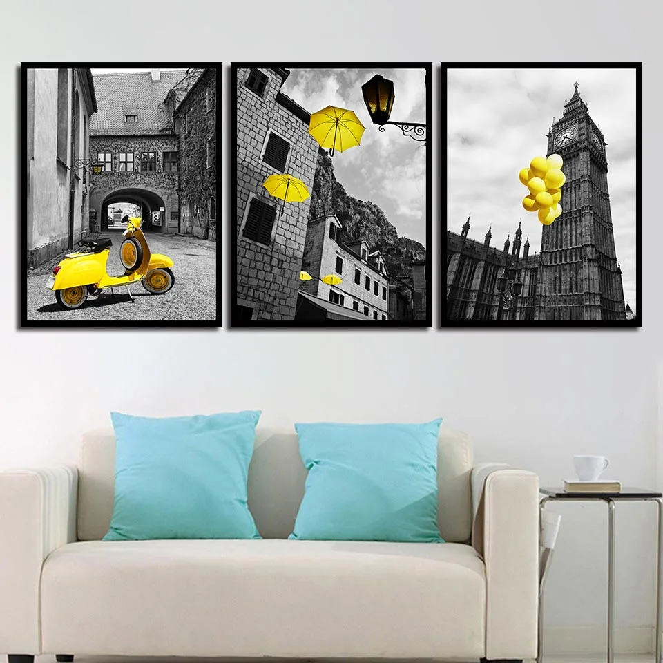 

Nordic Decoration Home Yellow Bus Landscape Posters Hd Print Canvas Art London City View Painting Living Room Wall Picture