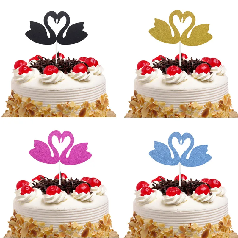 Cake Toppers Swan Flamingo Cupcake Wrappers Cake Topper Flags Happy Birthday Party Baby Shower Baking Decor Wedding Party DIY