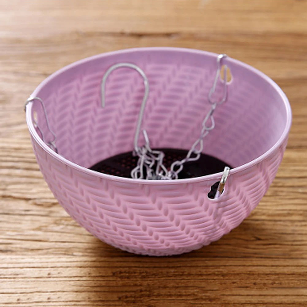 Purple Висячая корзина из ротанга Плетеный пластиковый цветочный горшок с цепью комнатное растение плантатор - Цвет: Purple