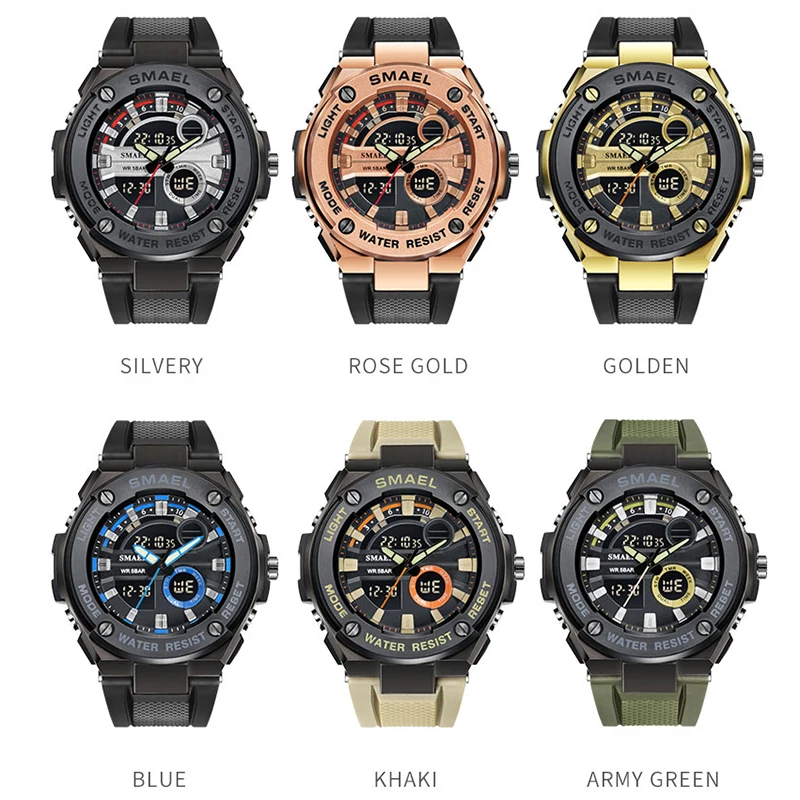 SMAEL роскошные мужские наручные брендовые модные спортивные часы мужские водонепроницаемые кварцевые часы мужские часы с двойным дисплеем армейские военные наручные часы