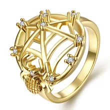 2015 runde Nest ausgehöhlten Weben Kleid Shiny Zirkon Vergoldet Schmuck Für Frauen Cocktail Ringe Lady Mädchen Bijoux Chic