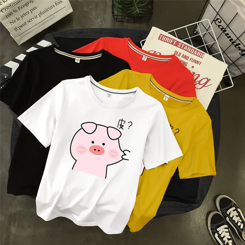 

'Naughty' Chinese Pirnt Spring and Summer New Piggy Loose Short-sleeved T-shirt