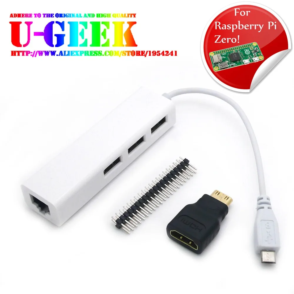 Базовый комплект для Raspberry Pi Zero | HDMI адаптер кабель+ кабель Micro USB Hub RJ45+ 40 pin Header