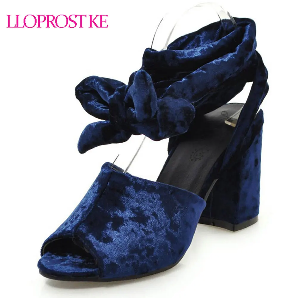 

LLOPROST KE 2018 Women Sexy Thick High Heels Sandals Open Toe Lace Up Cross Strap Fashion Summer Shoes Large Size 30-46 MY261