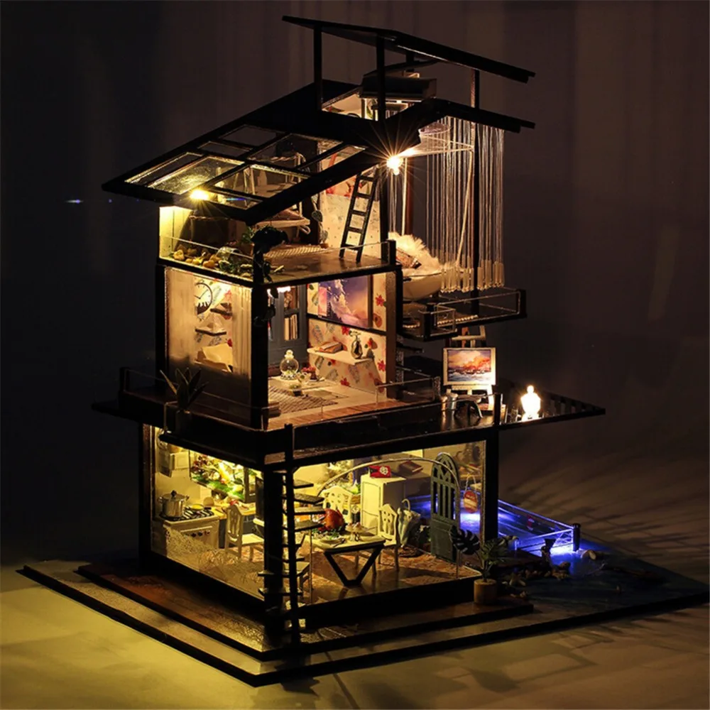 DIY Doll House Cottage Valencia Coast Villas With Musical Movement Without Dust Cover