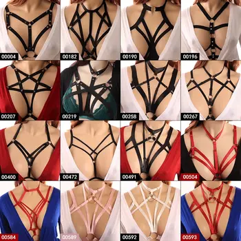 

Strappy Bra Top Cage Black Body Harness Rivet Punk Gothic Pentagram Bondage for Women Garter Set Festival Carnival