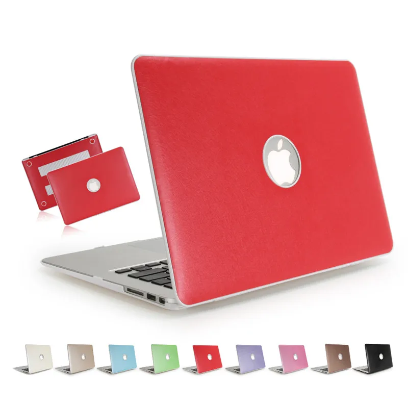 

for macbook air 13 silk striped pu leather case with hard plastic full protect can see logo air 13.3inch