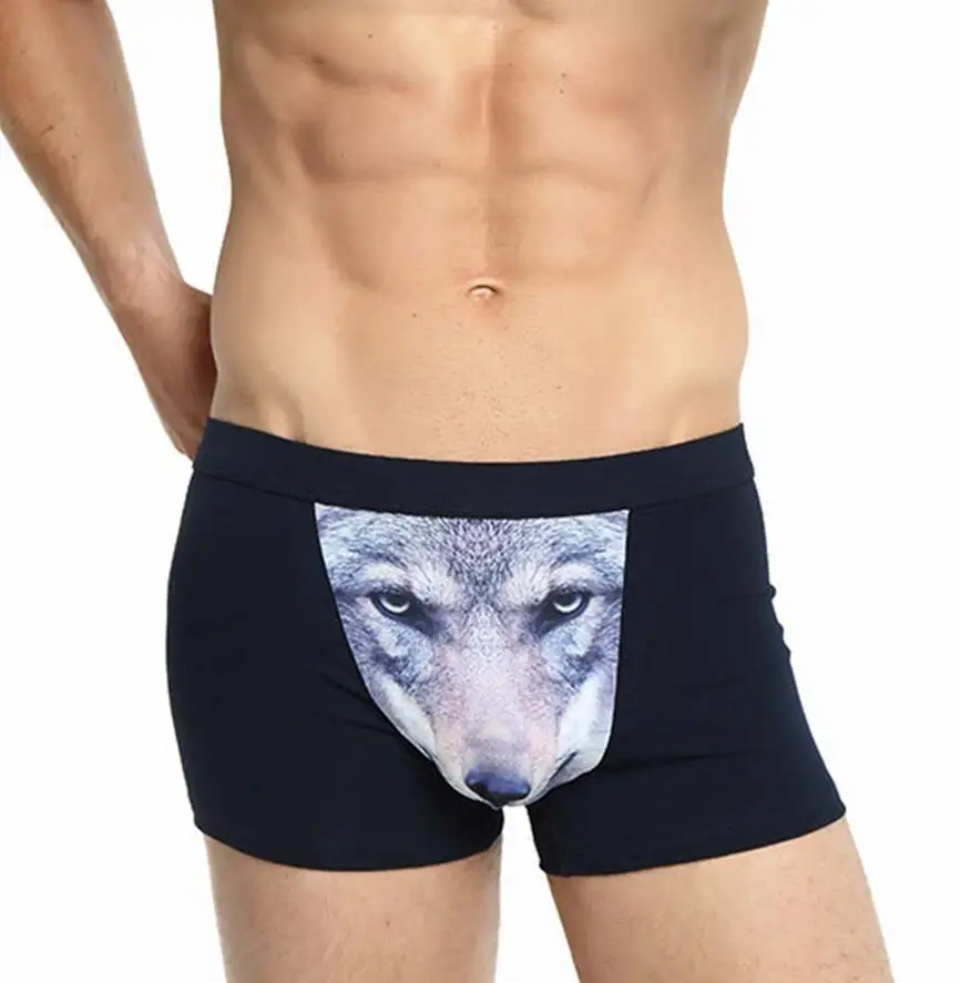 Men Sexy Boxers Underwear 3D Wolf Pattern Underpants New Home Sleepwear