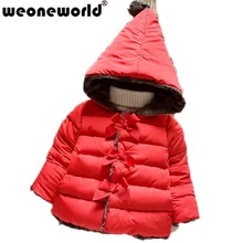 WEONEWORLD/Коллекция года, зимняя одежда для маленьких девочек хлопковые детские парки с капюшоном и бантом зимняя одежда в стиле принцессы 3 цвета