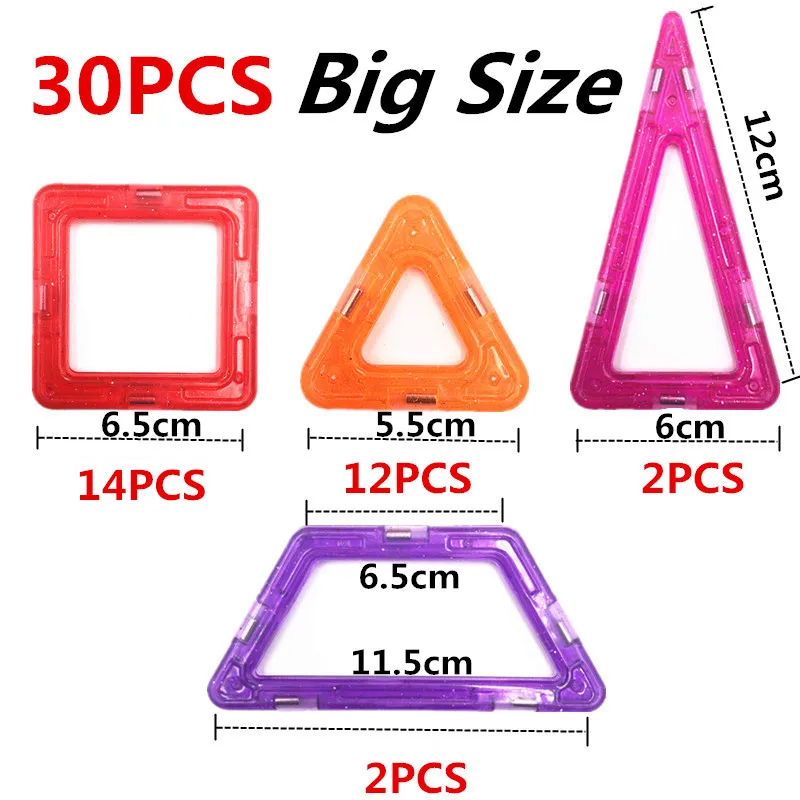 30/10 шт. Большие Размеры магнитные стоительные блоки Строительные магнитные дизайнерский комплект стикер игрушки для детей Рождество brinquedos подарок