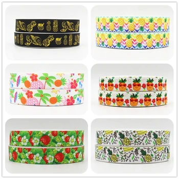 

Q&N ribbon 16mm 22mm 25mm 38mm 50mm 75mm fruit pineapple Strawberry printed grosgrain ribbon 50yards/roll for headband hair tie