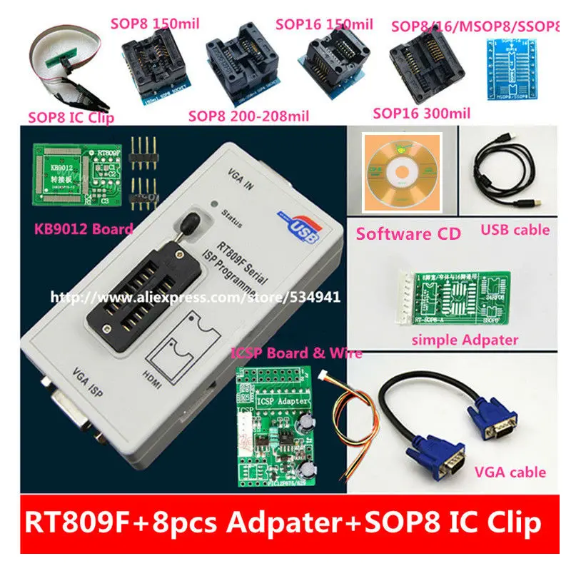 Бесплатная доставка 100% оригинальный новейший RT809F ЖК ISP программатор с 8