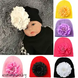 Emmaaby/Новая брендовая Вязаная Мягкая шапка для новорожденных девочек от 0 до 4 лет с цветочным принтом, шапочка для больниц