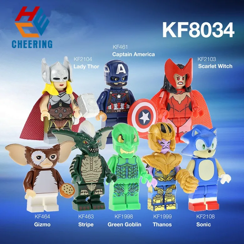 

20Pcs Building Blocks Super Heroes Gizmo Stripe Gremlins Dolls Green Goblin Captain America Figures Toys For Kids KF8034
