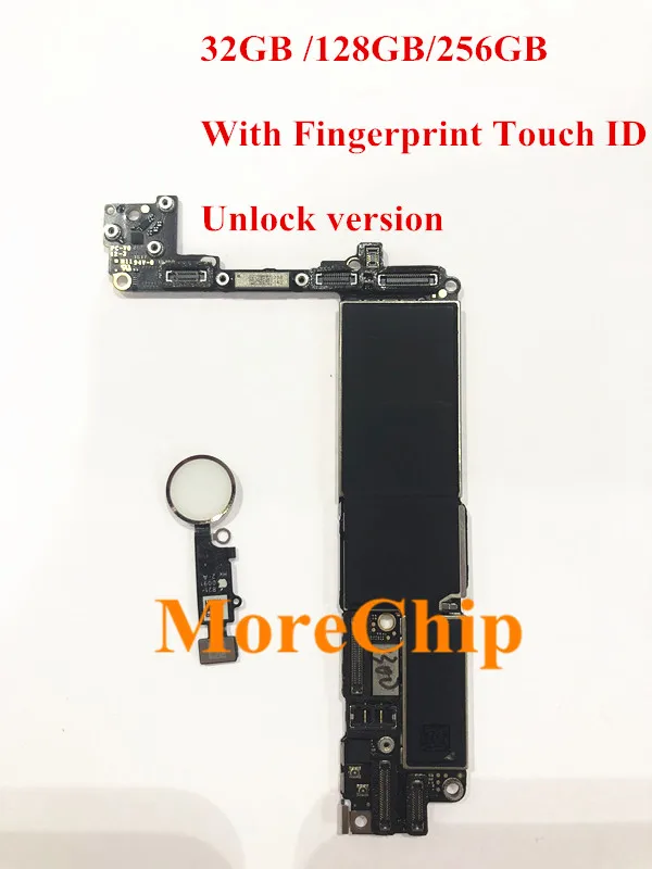 

For iPhone 7 7G Free iCloud Unlocked Motherboard With Fingerprint Touch ID Original Used OK Main Logic Board 100% Good Working