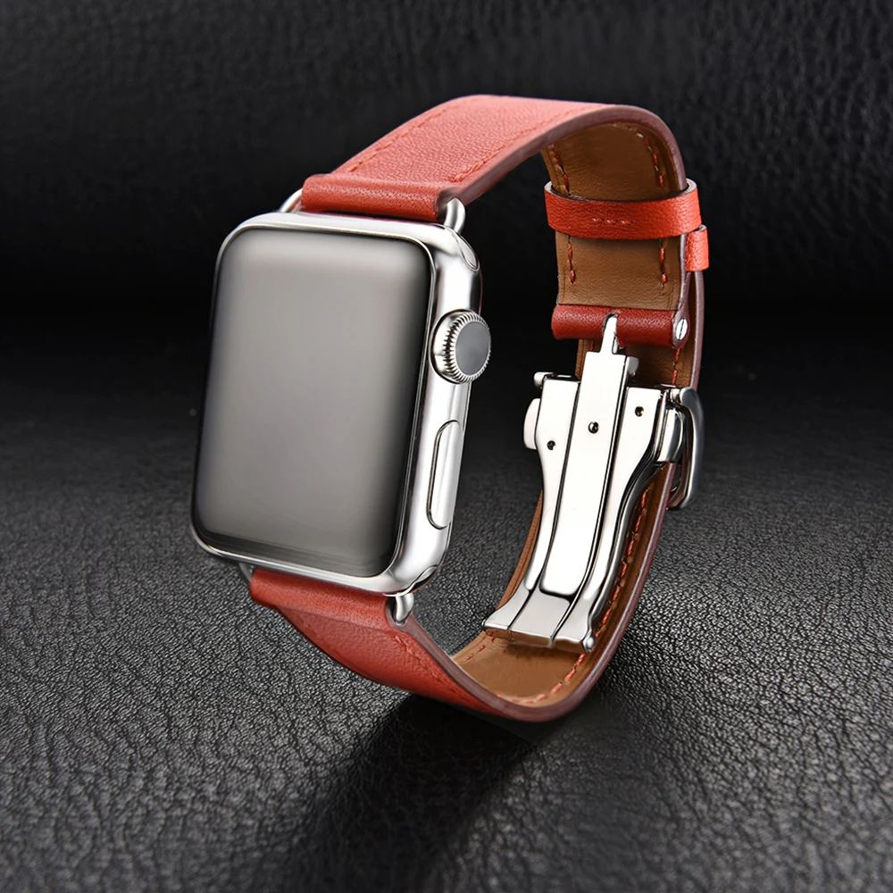Роскошный ремешок для Apple Watch 38 мм 40 мм 42 мм 44 мм ремешок из натуральной кожи складной браслет с пряжкой ремешок для iWatch серии 1 2 3 4