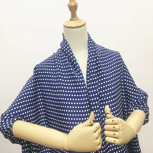 

White geometric design on navy blue print silk crepe de chine fabric,SCDC1042