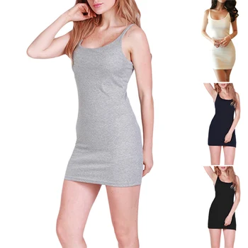 

Newly Women Elastic Spaghetti Strap Dress Basic Camisole Slip Bodycon Sundress m99