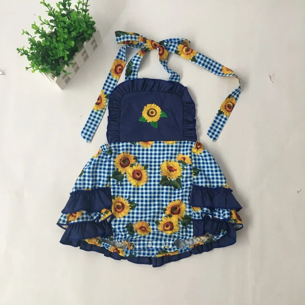 

Puresun Wholesale Hot Sale Design Summer Newborn High Quality Clothing Cotton Bubble Girls Sunflower Embroidery Rompers