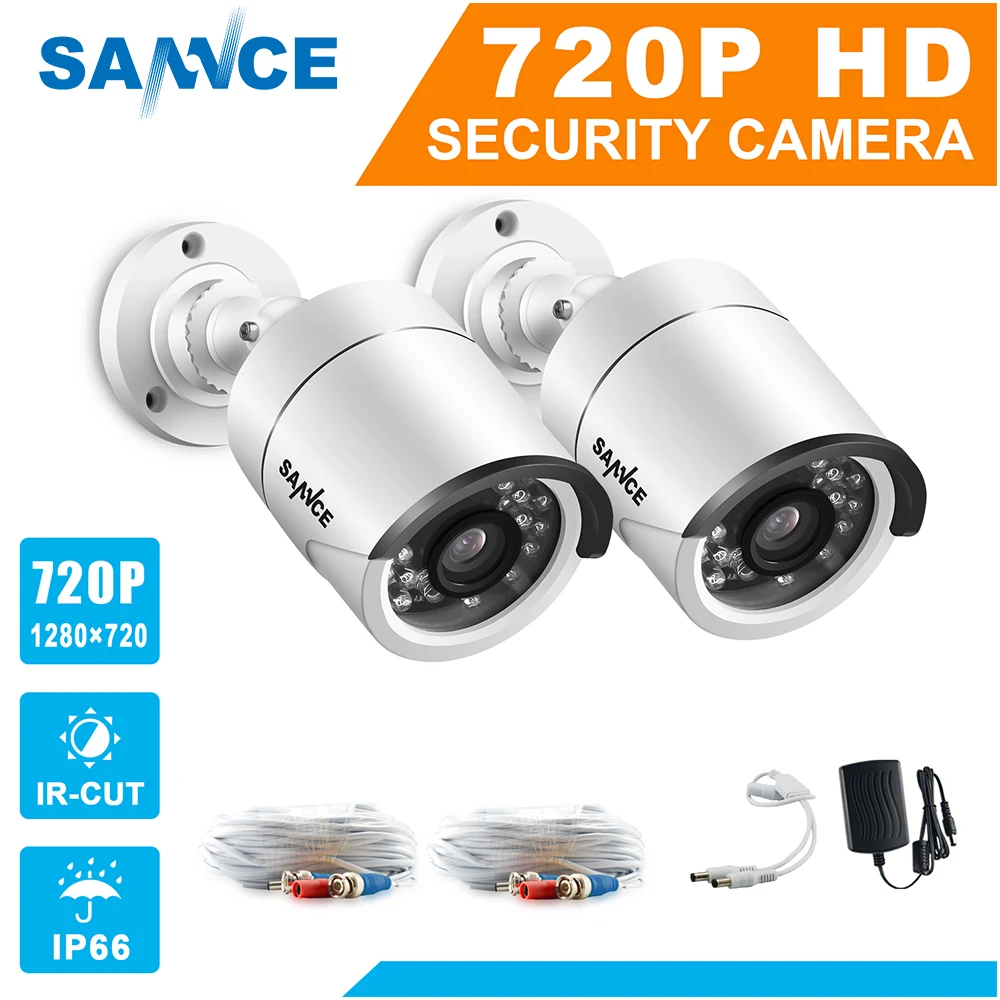 SANNCE AHD 720 P 2 шт 1200TVL Пуля CCTV камера люкс 1.0MP Водонепроницаемая ИК ночного видения