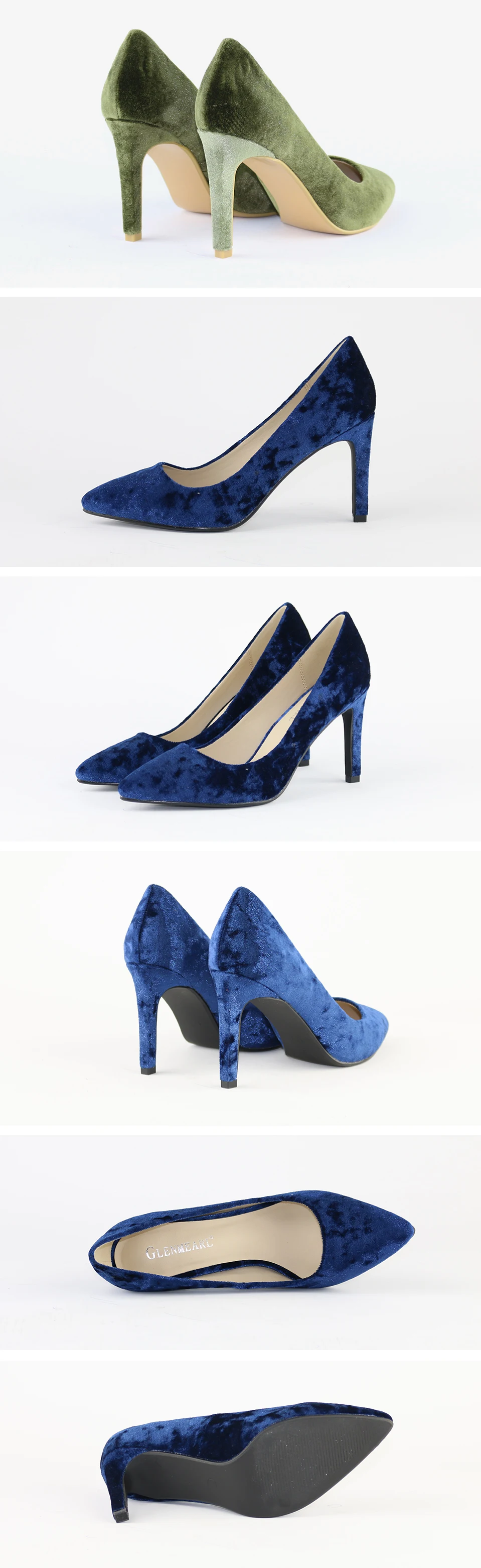 Брендовые модельные туфли на высоком каблуке; женские туфли-лодочки; сезон весна; бархатные женские туфли-лодочки с острым носком на тонком каблуке; цвет королевский синий; свадебные туфли; большие размеры
