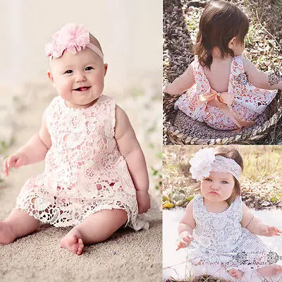 

NewBaby 2017 Hot NewBorn Baby Girls Clothes Summer Sunsuit Outfit Lace Backless Dress+ Briefs 2Pcs Set UK Russia France Uk