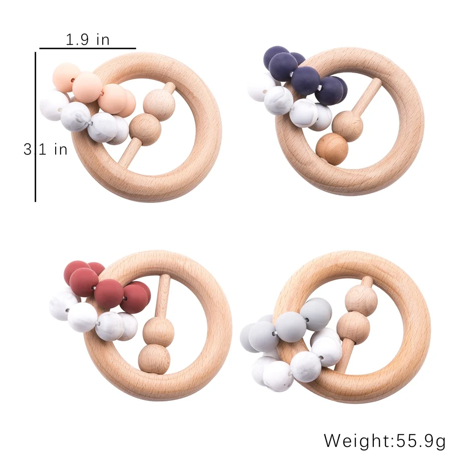 Bopoobo 1PC Baby Silicone Beads Infant Toys Crib Bed Bell Rattle Wood Stroller Newborn Organic Wood 3