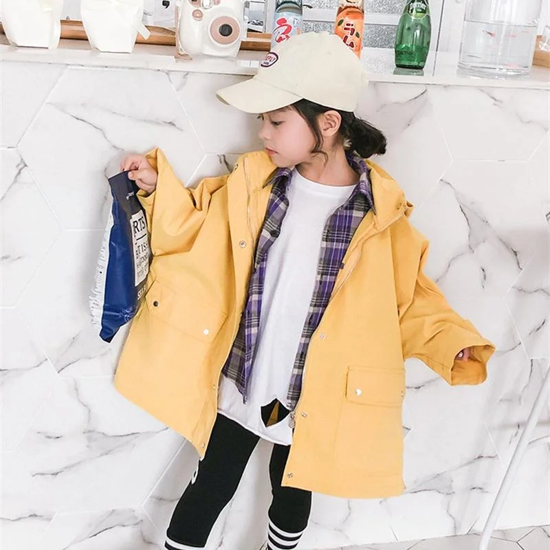 

girls jackets spring long loose hooded windbreaker 2019 new Korean version of the foreign fashion jacket tide girls jackets
