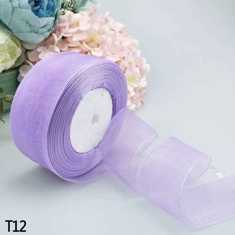4 см* 45 м сплошной цвет органза тюль ленты рулон упаковка для свадебного подарка упаковка DIY Материал вечерние украшения лента для скрапбукинга - Цвет: T12