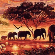 Безрамная картина Картина со слонами по номерам Современная Настенная живопись ручная роспись маслом на холсте для украшения дома