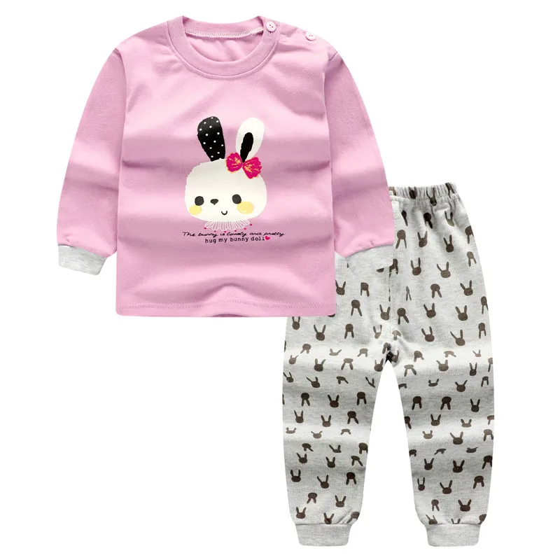 Высококачественный комплект одежды из хлопка для малышей, Детский комплект для малышей, комплект из 2 предметов с принтом кролика для маленьких мальчиков и девочек, горячая Распродажа, розовый, 6t5t4t3t24M12