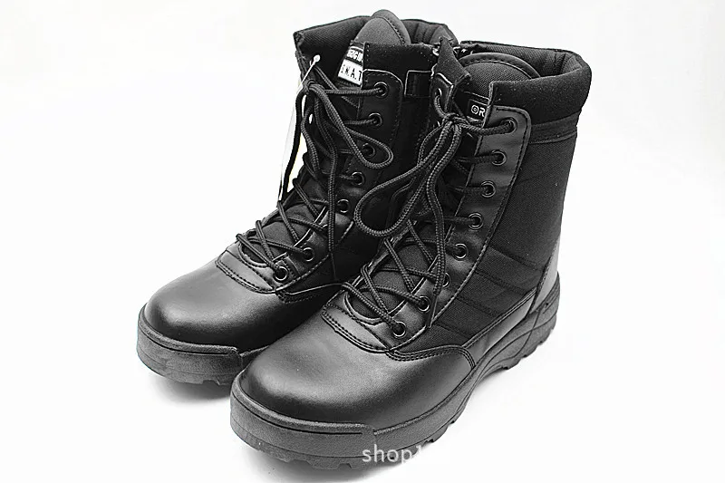 Зимние мужские армейские ботинки; качественный Тактический пустынный военный ботильоны; Рабочая обувь в армейском стиле; кожаные зимние ботинки; теплые ботинки - Цвет: black