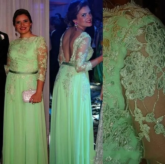

New Arrival Long sleeve Formal Evening Dresses With Lace Appliques beading open back floor length prom dresses hot sale WW12