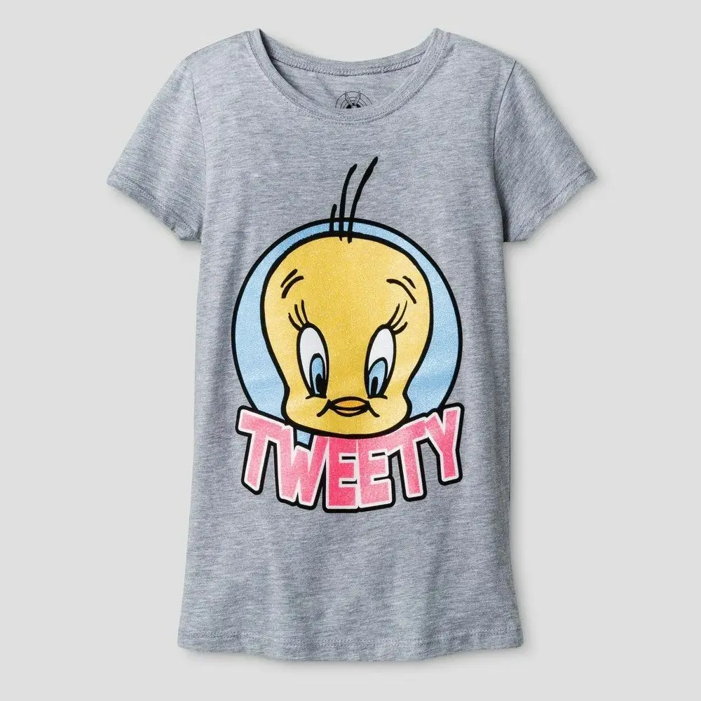 

Looney Tunes Tweety Bird Gray Sparkle Tee Shirt Top Girl Size XL 14-16 NEW