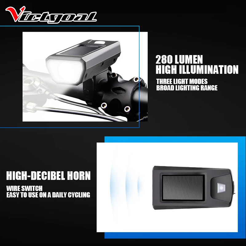 VICTGOAL USB Солнечная перезаряжаемая велосипедная фара фонарик для велосипедных фар