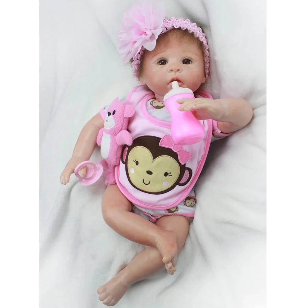 

Real Life 18inch Reborn Baby Brown Eyes Doll Fake Toddler Doll - Silicone Head Full Limbs & Cotton Body