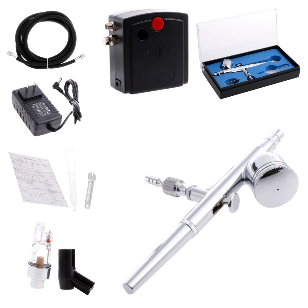 

Portable 100-250V Dual Action Gravity Feed Airbrush Air Compressor Kit T100K