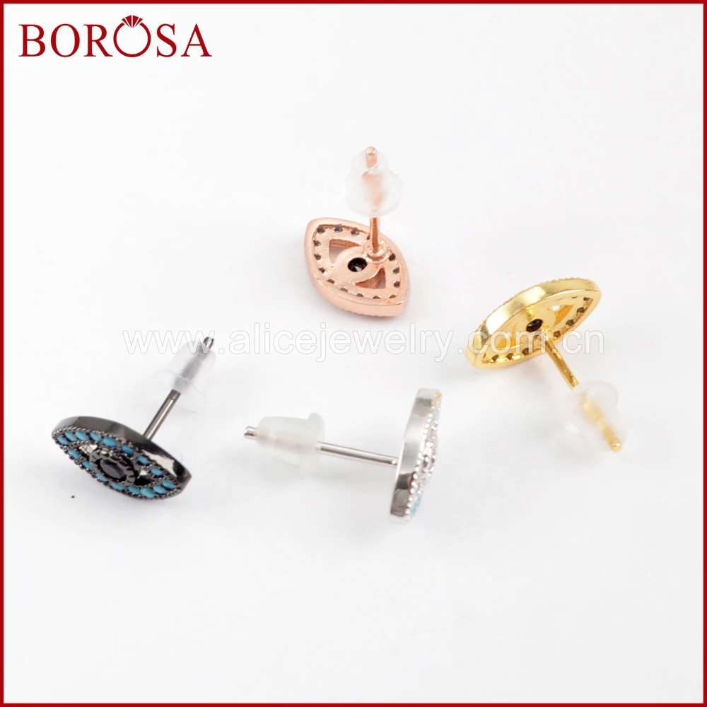 BOROSA 10 пар синих кристаллов сглаза медные серьги, смешанные цвета микро проложить CZ крошечные шпильки женские серьги WX915