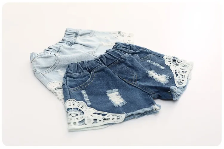 Летние кружевные шорты для девочек милые джинсовые шорты с дырками для девочек короткие штаны джинсовые шорты с карманами Джинсы для малышей Детская одежда От 2 до 12 лет
